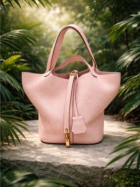 SADI HANDCRAFTED Pebbled Leather Tote Bag in Blush Pink